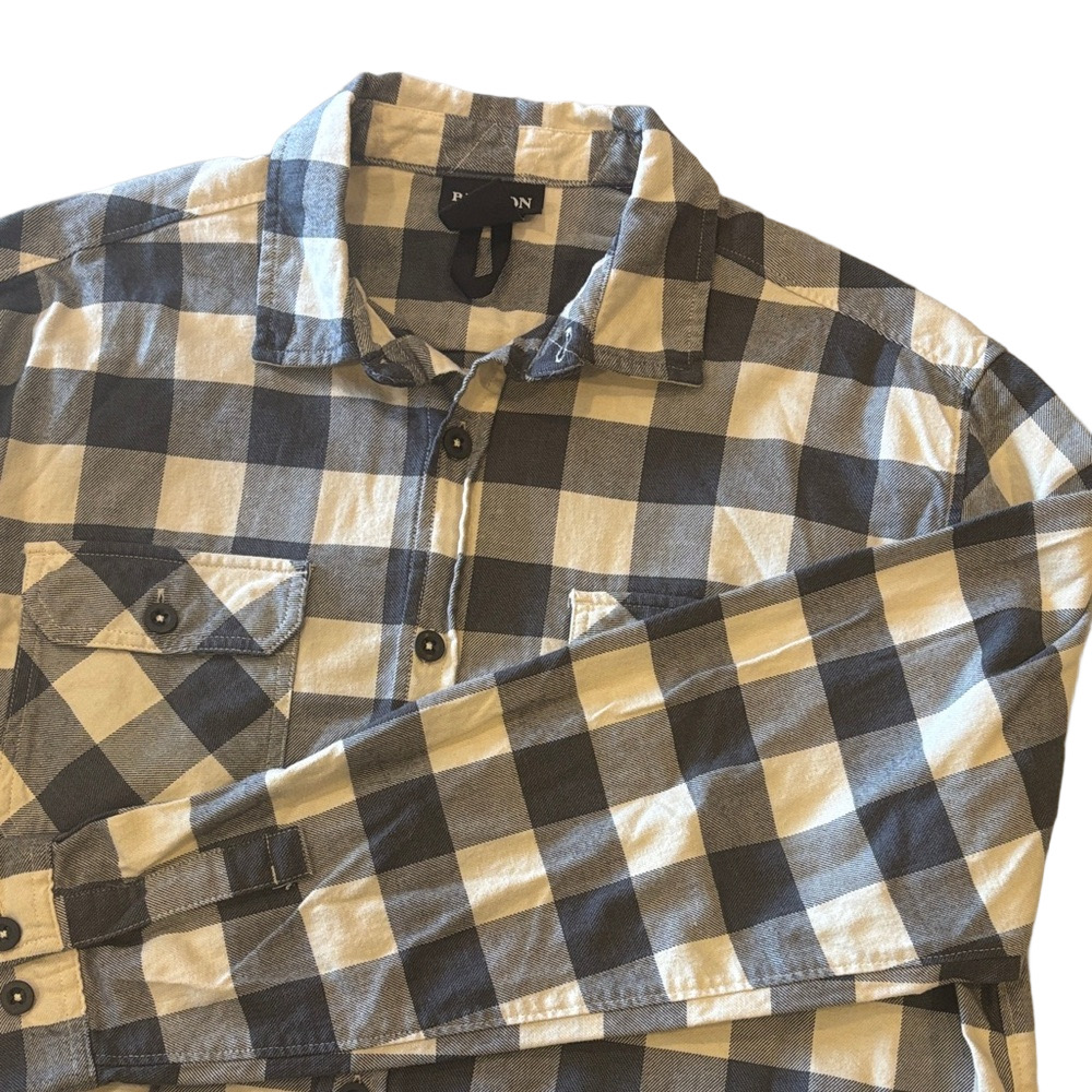 Burton Mens L Grey and Cream Checked Long Sleeve Flannel Shirt